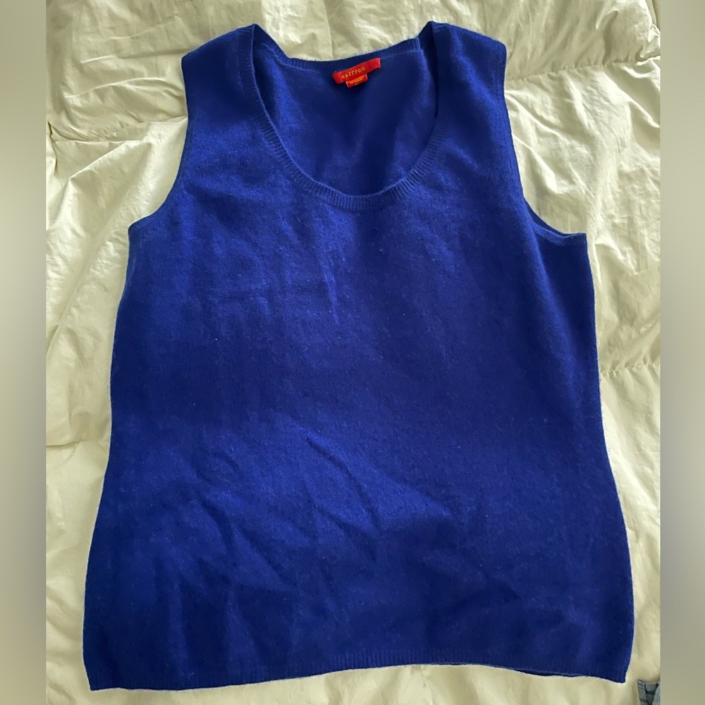 Vintage Saffron Knit Tank, Sleeveless, Blue
